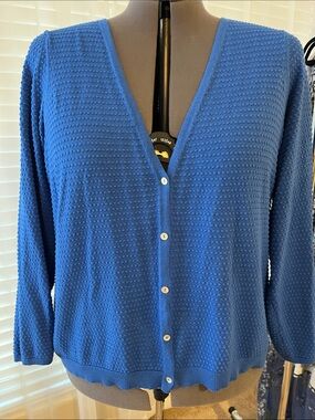 Draper James Blue Button-Front Popcorn Textured V-Neck Cardigan 3x 22 24
